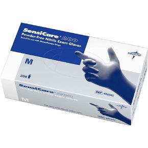 Medline SensiCare 200 Nitrile Exam Gloves, Disposable, Powder-Free, Blue, Medium, Box of 200