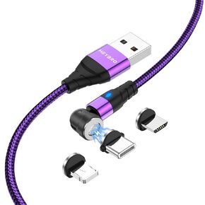 Magnetic Charging Cable 3A Fast Charging, Rotating Fast Charge Magnetic Phone Charger Cable, Nylon Braided Magnetic Cable Data Transfer Cord for Type C/Micro USB/i-Products