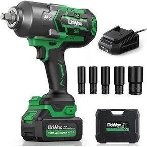 Cordless Impact Wrench, 400Ft-lbs (540N.m) Max Torque, 1/2 Impact Gun w/Brushless Motor, 21V 4.0 Ah Battery, Fast Charger, 4 Sockets, Socket Adapter, Nut Bits and Tool Bag