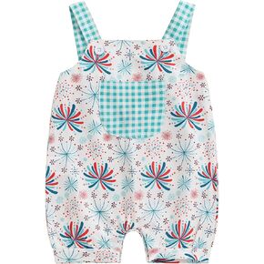 4th of July Outfit Baby Boy Girl Overalls Infant American Flag Stripe Bubble Romper Toddler Summer Rompers Clothes