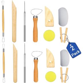 2 Packs of Pottery & Polymer Clay Tools Set, 8 Pcs Each, The Most Essential Ceramic Clay Tools, for Beginner Level（16 Pcs）