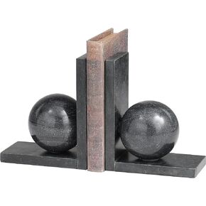 Deco 79 Marble Geometric Sleek Orb Bookends with L- Shaped Bases, Set of 2 6" W, 7" H, Black