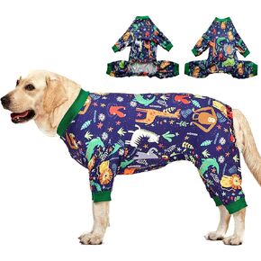 LovinPet Big Dog Outfits, Anti Licking, Dog Wound Care/Surgery Recovery Clothes, Lightweight Stretch Jersey Knit, Animal Kingdom Blue Print, Large Breed Dog Clothes, Pet PJ's /2XL