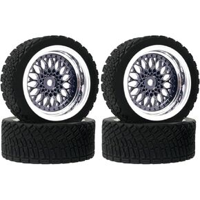 4PCS 65mm RC Rally Car Rubber Tires and Plastic Plating Wheel Rims Set 12mm Hex for 1/10 RC On-Road Rally Drift Racing Car for HSP Tamiya Sakura HPI WR8 HSP TT02 WLtoys (Gold Silver)