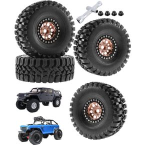 1.9 Inch Wheel Rim & Wheel Tires for 1/10 RC Crawler Axial SCX10 SCX10 II 90046 SCX10 III AXI03007 TRX4,4PCS Aluminum RC Beadlock Wheel Soft Rubber Tires Set(Black)