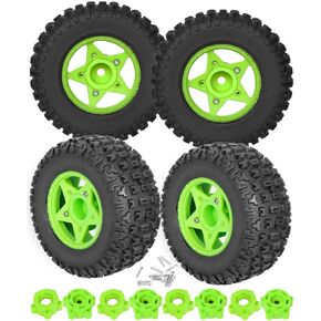 RC Wheels and Tires 12mm/14mm Hex Detachable Replacement for 1/10 Slash 2WD 4WD Senton Axia1 LOSI Redcat Rc4wd 1/10 Universal RC Truck Tires (4PCS Red)