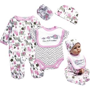 Reborn Baby Girl Doll Clothes 22 inch Newborn Outfits Accesories Elephant 5 Piece Set for 20-22 inch Reborn Doll Matching Clothing