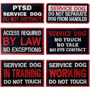 Service Dog in Training Working No Touch PTSD Do Not Distract Vest / Harnesses Morale Tactical Patch Embroidered Badge Fastener Hook & Loop Emblem, 6 Pcs