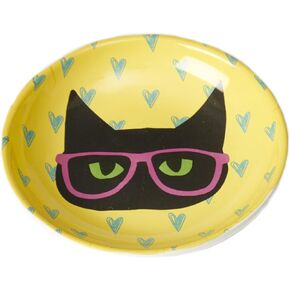 PetRageous 18426 Smart Kitty Stoneware Cat Saucer 5-Inch Width and 1-Inch Height 2.5-oz Capacity, Yellow