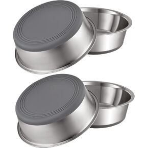 PEGGY11 Stainless Steel Metal Cat Bowls, Nonslip Rubber Bottom, Dishwasher Safe, Easy to Clean - 4 Pack, Each Holds 2 US Cup