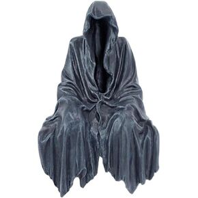 Grim Reaper Sitting Statue Gothic Scary Art Decor, Black Horror Robe Halloween Resin Death Reaper Sculpture, Mystery Man Novelty Creeper Home Decor Accent, Yard Garden Lawn Decoration