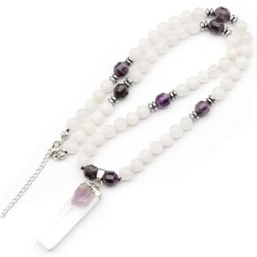 ElisaJewelryArt - Natural Raw Selenite With Tourmaline Crystal Beaded Necklace Genuine Selenite And Black Onyx Gemstone Strength Stone Clasp Closure Necklace Unisex Necklace (22, Tourmaline)