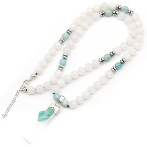 ElisaJewelryArt - Natural Raw Selenite With Tourmaline Crystal Beaded Necklace Genuine Selenite And Black Onyx Gemstone Strength Stone Clasp Closure Necklace Unisex Necklace (22, Tourmaline)