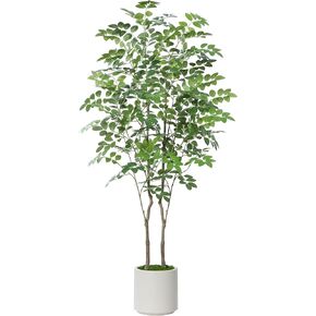 Artificial Moringa Tree,4FT Tall Fake Plant Artificial Trees,Faux Moringa Plants with White Planter for Home Living Room Decor Indoor and Housewarming Present