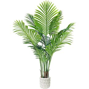 48" Artificial Full Green Palm Tree with Cream Ceramic Pot for Home Indoor or Outdoor Décor