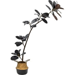 NCYP Artificial Rubber Tree - 5.9ft Tall Faux Plant with Plastic Pot and Rattan Woven Basket for Home, Living Room, Office Floor Decor - Large Indoor Fake Ficus Elastica Tree Potted, 70.8 Inches