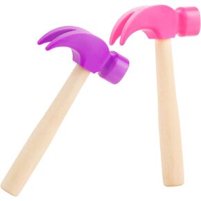 2 Pack Wooden Hammer Toys Simulation Hammers Maintenance Tools Educational Toys for Kids Birthday Party Games Supplies (Purple + Rose Red)