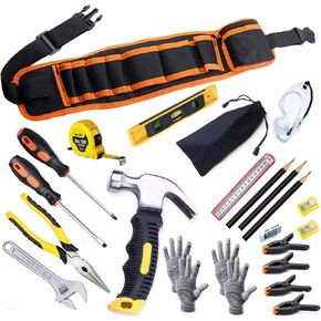 Kids Real Tool Set - 20Pcs Construction Tool with Blue Toolbox and Protective Clothing, Woodworking Tool Set for Beginner, Educational Gift