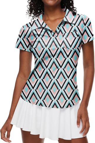 Loovoo Womens Golf Shirts Short Sleeve Collared V-Neck Casual Polos Quick Dry Workout Tennis Tops in Saudi Arabia