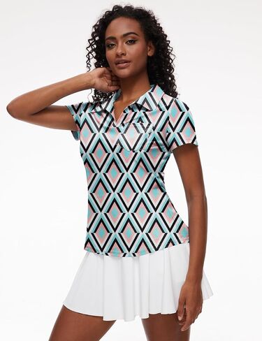 Loovoo Womens Golf Shirts Short Sleeve Collared V-Neck Casual Polos Quick Dry Workout Tennis Tops in Saudi Arabia