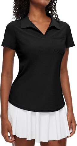Loovoo Womens Golf Shirts Short Sleeve Collared V-Neck Casual Polos Quick Dry Workout Tennis Tops in Saudi Arabia