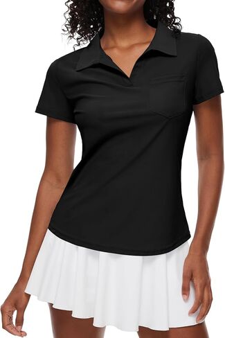 Loovoo Womens Golf Shirts Short Sleeve Collared V-Neck Casual Polos Quick Dry Workout Tennis Tops in Saudi Arabia