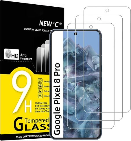 NEW'C [عبوة من 3 قطع مصممة لهاتف Google Pixel 8 Pro من الزجاج المقسى، حافظة مقاومة للخدش، خالية من الفقاعات، مقاومة للغاية in Saudi Arabia