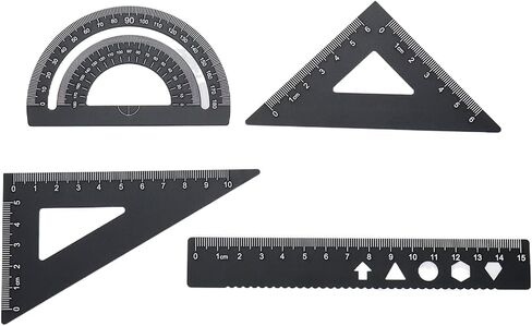 Black Triangular Scale Ruler Sets Geometry Set Aluminum Alloy Measuring Ruler Engineer Drafting Tools Drawing Triangle 2 Sets in Saudi Arabia