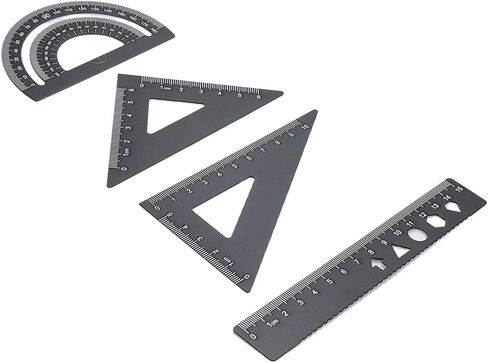 Black Triangular Scale Ruler Sets Geometry Set Aluminum Alloy Measuring Ruler Engineer Drafting Tools Drawing Triangle 2 Sets in Saudi Arabia