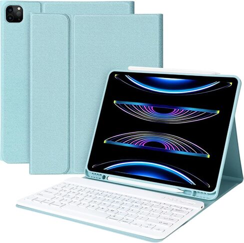 حافظة aMZCaSE iPad Air 13 بوصة M2 iPad Pro 12.9 مع لوحة مفاتيح مناسبة لجهاز iPad Pro 12.9 2022 6th/2021 الجيل الخامس، لوحة مفاتيح بلوتوث لاسلكية مغناطيسية قابلة للفصل وحامل أقلام لجهاز iPad pro 12.9، أزرق بحيرة in Kuwait