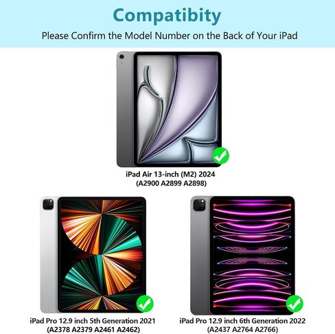 حافظة aMZCaSE iPad Air 13 بوصة M2 iPad Pro 12.9 مع لوحة مفاتيح مناسبة لجهاز iPad Pro 12.9 2022 6th/2021 الجيل الخامس، لوحة مفاتيح بلوتوث لاسلكية مغناطيسية قابلة للفصل وحامل أقلام لجهاز iPad pro 12.9، أزرق بحيرة in Kuwait