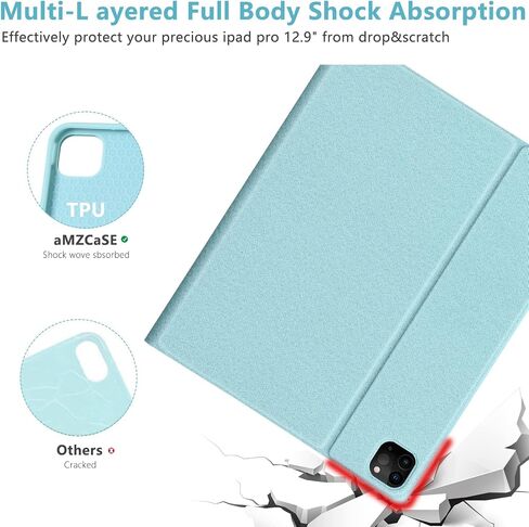 حافظة aMZCaSE iPad Air 13 بوصة M2 iPad Pro 12.9 مع لوحة مفاتيح مناسبة لجهاز iPad Pro 12.9 2022 6th/2021 الجيل الخامس، لوحة مفاتيح بلوتوث لاسلكية مغناطيسية قابلة للفصل وحامل أقلام لجهاز iPad pro 12.9، أزرق بحيرة in Kuwait