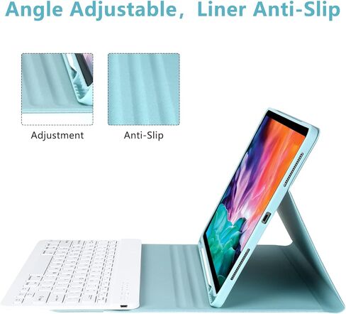 حافظة aMZCaSE iPad Air 13 بوصة M2 iPad Pro 12.9 مع لوحة مفاتيح مناسبة لجهاز iPad Pro 12.9 2022 6th/2021 الجيل الخامس، لوحة مفاتيح بلوتوث لاسلكية مغناطيسية قابلة للفصل وحامل أقلام لجهاز iPad pro 12.9، أزرق بحيرة in Kuwait