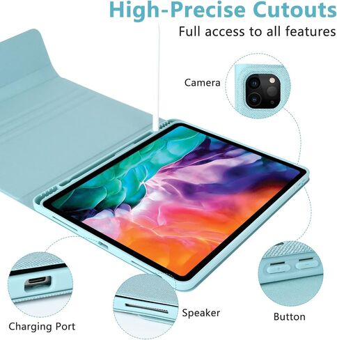 حافظة aMZCaSE iPad Air 13 بوصة M2 iPad Pro 12.9 مع لوحة مفاتيح مناسبة لجهاز iPad Pro 12.9 2022 6th/2021 الجيل الخامس، لوحة مفاتيح بلوتوث لاسلكية مغناطيسية قابلة للفصل وحامل أقلام لجهاز iPad pro 12.9، أزرق بحيرة in Kuwait