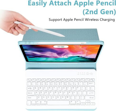 حافظة aMZCaSE iPad Air 13 بوصة M2 iPad Pro 12.9 مع لوحة مفاتيح مناسبة لجهاز iPad Pro 12.9 2022 6th/2021 الجيل الخامس، لوحة مفاتيح بلوتوث لاسلكية مغناطيسية قابلة للفصل وحامل أقلام لجهاز iPad pro 12.9، أزرق بحيرة in Kuwait