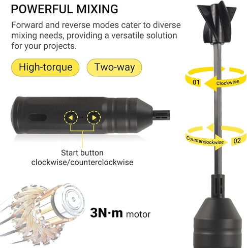طقم خلاط راتنجات الإيبوكسي الكهربائي اللاسلكي من كالبالمي - خلاط راتنج محمول قابل لإعادة الشحن للإيبوكسي مع 4 مجاذيف خلاط، مثالي للراتنج الخالي من الفقاعات، وخلط الطلاء وخلط السيليكون في الحرف اليدوية in Kuwait
