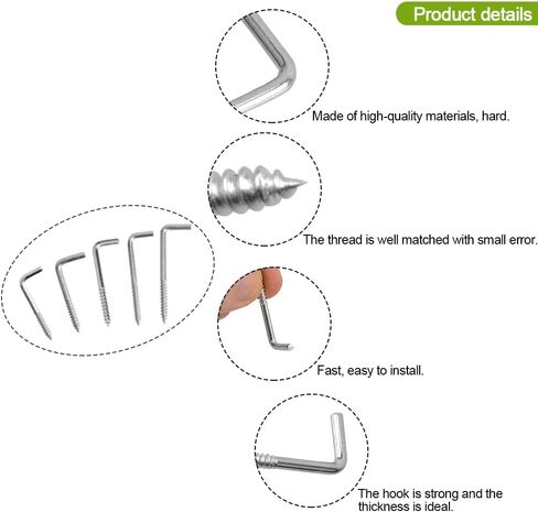Square Bend Hooks, M4.7-50x18mm Right-Angle L Shaped Hooks 7 Shape Self-Tapping Screw Hooks for Hanging Heavy Duty Thing, Hang Display Medal Jewelry, Zinc Plated 50 PCS in Saudi Arabia