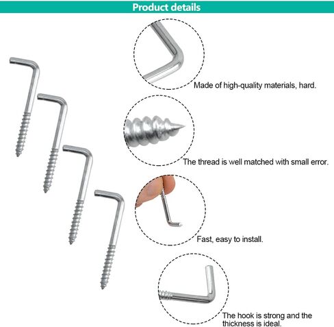 Square Bend Hooks, M4.7-50x18mm Right-Angle L Shaped Hooks 7 Shape Self-Tapping Screw Hooks for Hanging Heavy Duty Thing, Hang Display Medal Jewelry, Zinc Plated 50 PCS in Saudi Arabia