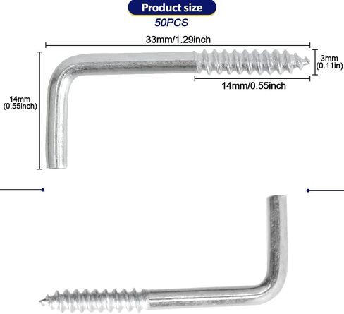 Square Bend Hooks, M4.7-50x18mm Right-Angle L Shaped Hooks 7 Shape Self-Tapping Screw Hooks for Hanging Heavy Duty Thing, Hang Display Medal Jewelry, Zinc Plated 50 PCS in Kuwait