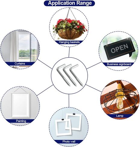 Square Bend Hooks, M4.7-50x18mm Right-Angle L Shaped Hooks 7 Shape Self-Tapping Screw Hooks for Hanging Heavy Duty Thing, Hang Display Medal Jewelry, Zinc Plated 50 PCS in Kuwait