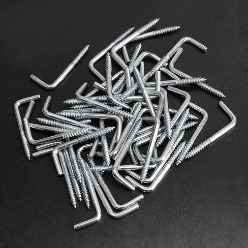 Square Bend Hooks, M4.7-50x18mm Right-Angle L Shaped Hooks 7 Shape Self-Tapping Screw Hooks for Hanging Heavy Duty Thing, Hang Display Medal Jewelry, Zinc Plated 50 PCS in Kuwait
