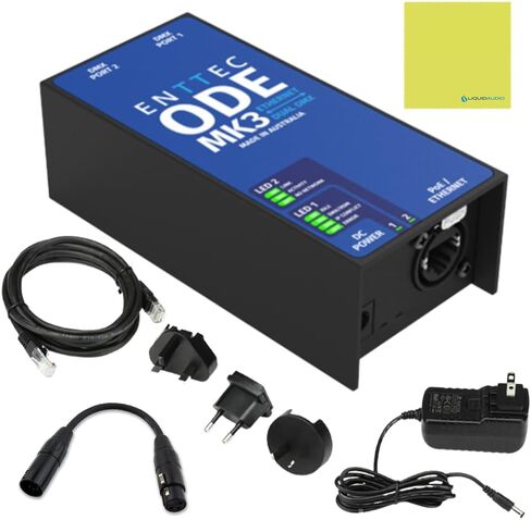 Enttec 70407 ODE MK3 Two-Universe Bidirectional DMX Ethernet Gateway Bundle w/DMX Adapter 5 Pin(M) to 3 Pin(F) XLR and Liquid Audio Polishing Cloth in Saudi Arabia