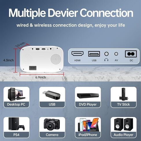 جهاز عرض صغير، جهاز عرض 1080 بكسل مع 5G واي فاي وبلوتوث، جهاز عرض محمول، جهاز عرض خارجي للمسرح المنزلي، التخييم، الحفلات، اجتماعات العمل in Kuwait