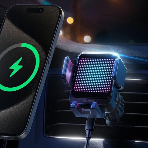 Wireless Car Charger, JOYROOM 15W Fast Charging Phone Mount for Car Wireless Charger Auto-Clamping User Friendly for Samsung Z Flip/S22, iPhone15/14/13/12 Series in Saudi Arabia