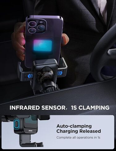 Wireless Car Charger, JOYROOM 15W Fast Charging Phone Mount for Car Wireless Charger Auto-Clamping User Friendly for Samsung Z Flip/S22, iPhone15/14/13/12 Series in Saudi Arabia