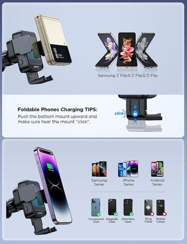 Wireless Car Charger, JOYROOM 15W Fast Charging Phone Mount for Car Wireless Charger Auto-Clamping User Friendly for Samsung Z Flip/S22, iPhone15/14/13/12 Series in Saudi Arabia