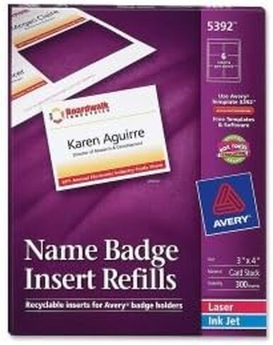 avery dennison 5392 50-sheet 3x4 name badge insert refills 6-up laser/ink jet printer in Saudi Arabia