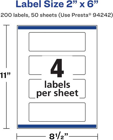 Avery Durable Waterproof Rectangle Labels with Sure Feed, 2" x 6", 100 Oil and Tear-Resistant Waterproof Labels, Print-to-The-Edge, Laser/Pigment-Based Inkjet Printable Labels in Saudi Arabia