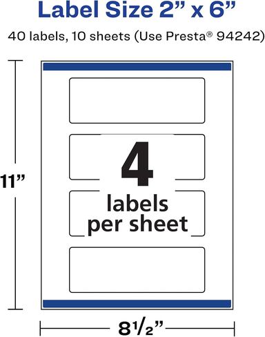 Avery Durable Waterproof Rectangle Labels with Sure Feed, 2" x 6", 100 Oil and Tear-Resistant Waterproof Labels, Print-to-The-Edge, Laser/Pigment-Based Inkjet Printable Labels in Saudi Arabia