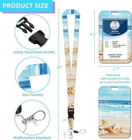 ID Badge Holder with Lanyard,Retractable Badge Reel with Swivel Belt Clip Keychain and Detachable Lanyards,Vertical Card Protector Badge Reels for Teacher Nurse Student Office(Beach) in Saudi Arabia